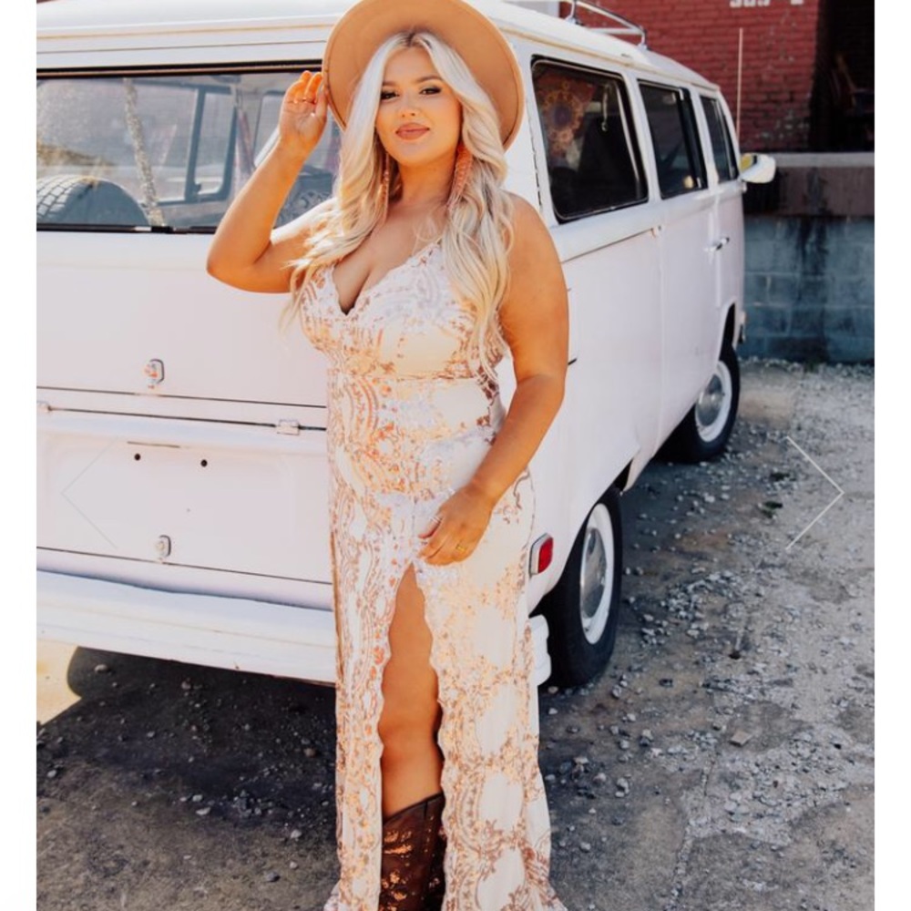 Southern fried chics the rovena dress rose gold